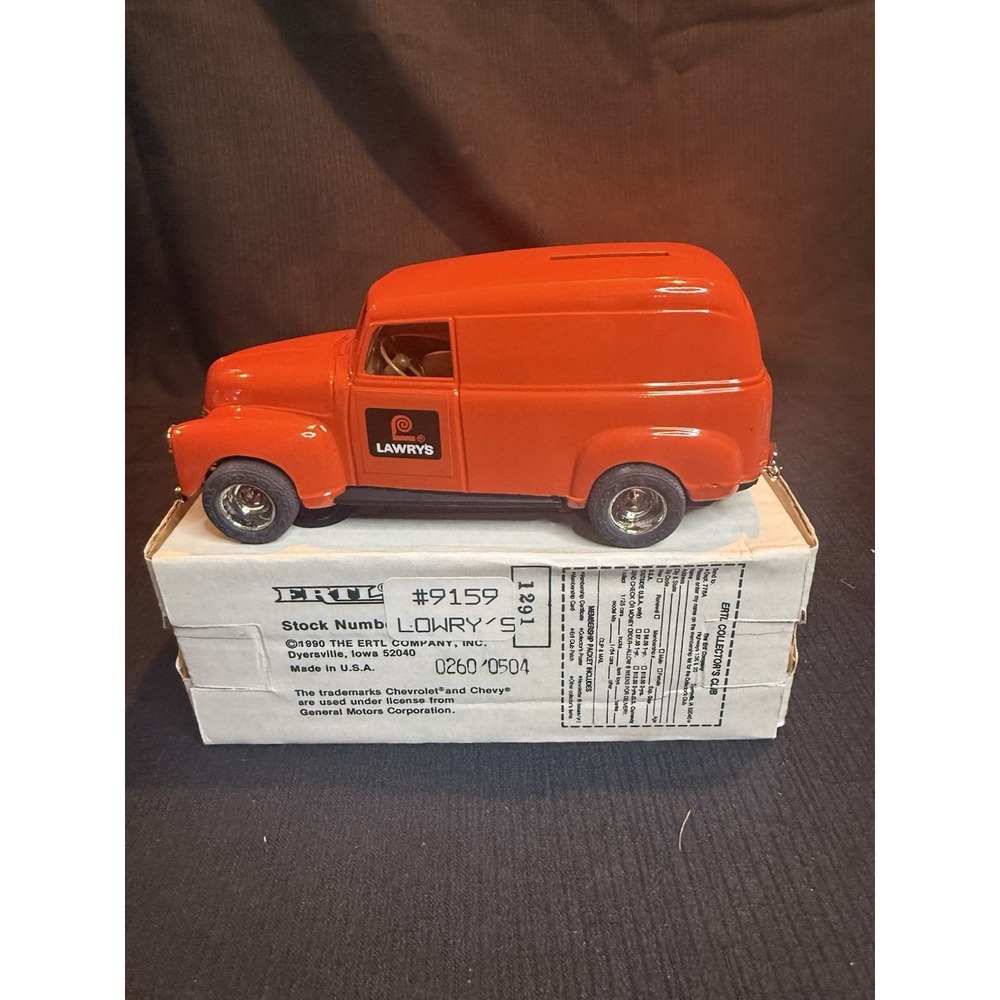 ERTL Vintage 1950 Chevy Panel Truck Bank Lawrys 1/25 Diecast Metal Toy Coin Box